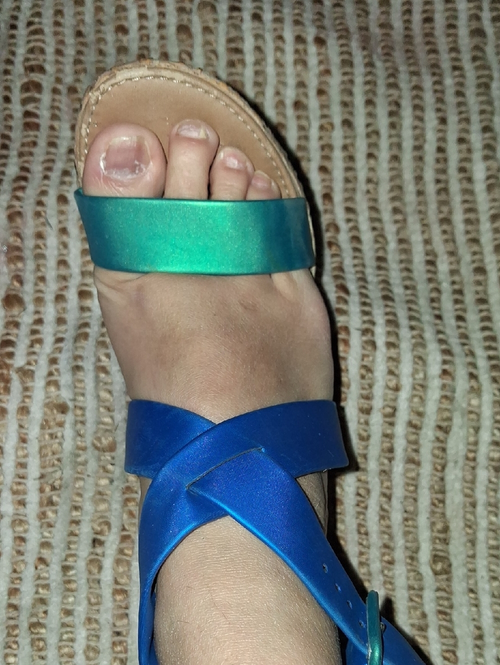 Women's Blue and Teal Strappy Flat Sandals
